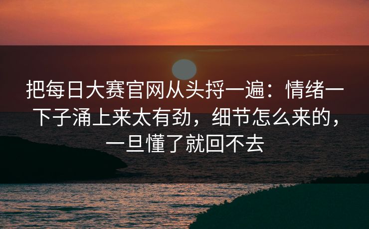 把每日大赛官网从头捋一遍：情绪一下子涌上来太有劲，细节怎么来的，一旦懂了就回不去
