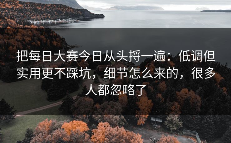 把每日大赛今日从头捋一遍：低调但实用更不踩坑，细节怎么来的，很多人都忽略了
